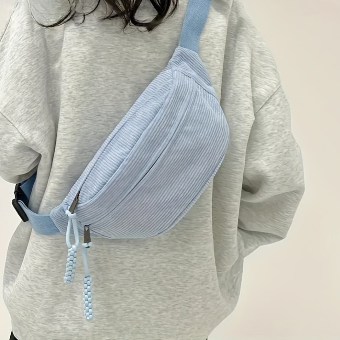 Bolso de Hombro de Pana Azul