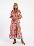 Zoe  | Vestido midi de manga corta con cuello en V y estampado Paisley