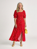Yasmin | Vestido midi con cuello cuadrado, estampado floral y mangas abullonadas