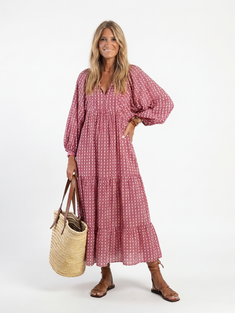 Francesca | Vestido midi de manga larga con estampado geométrico