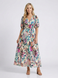Eulalia | Vestido midi de manga corta con cuello en V y fruncido en la cintura