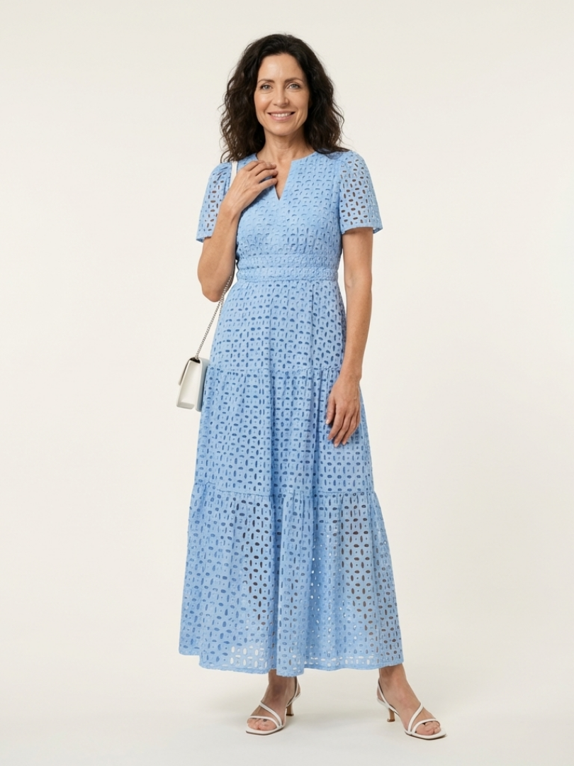 Ana | Vestido midi de manga corta con cuello en V y volantes