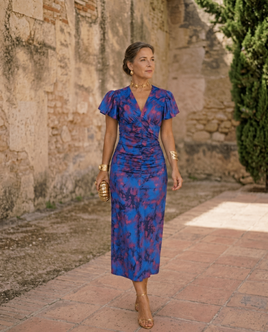 Aura | Vestido midi con mangas cortas