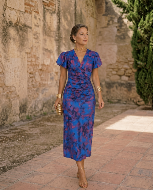 Aura | Vestido midi con mangas cortas