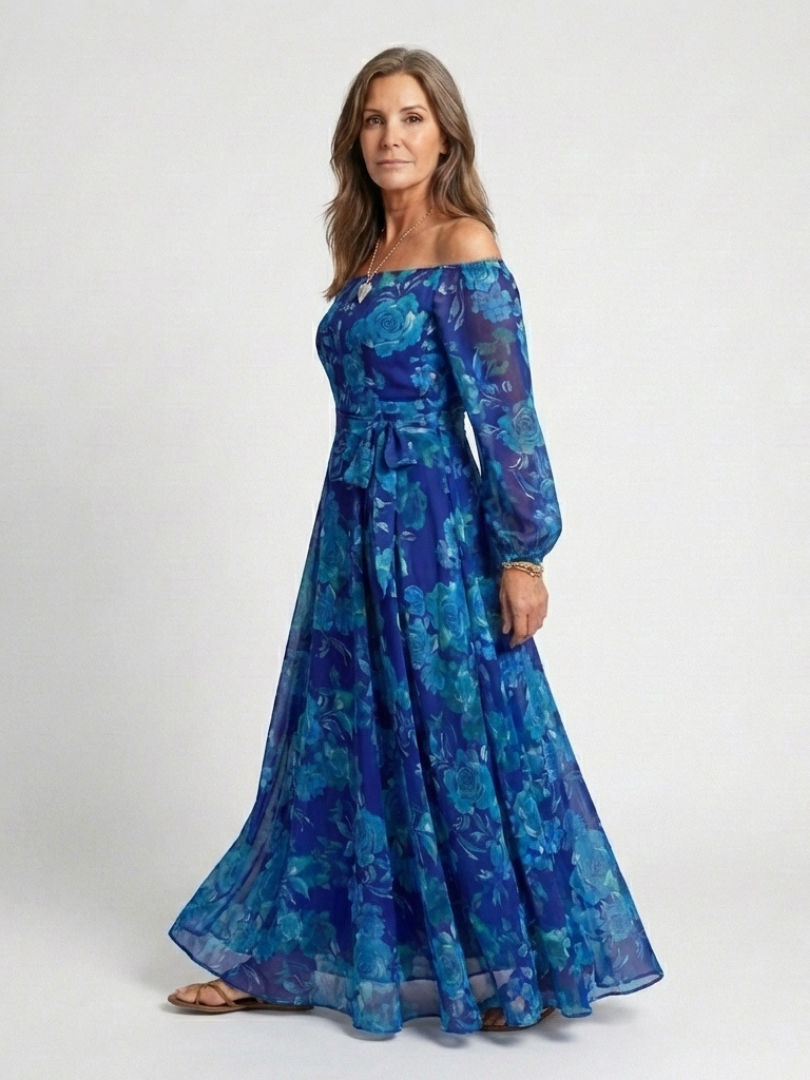 Chloe | Vestido largo floral con hombros al aire