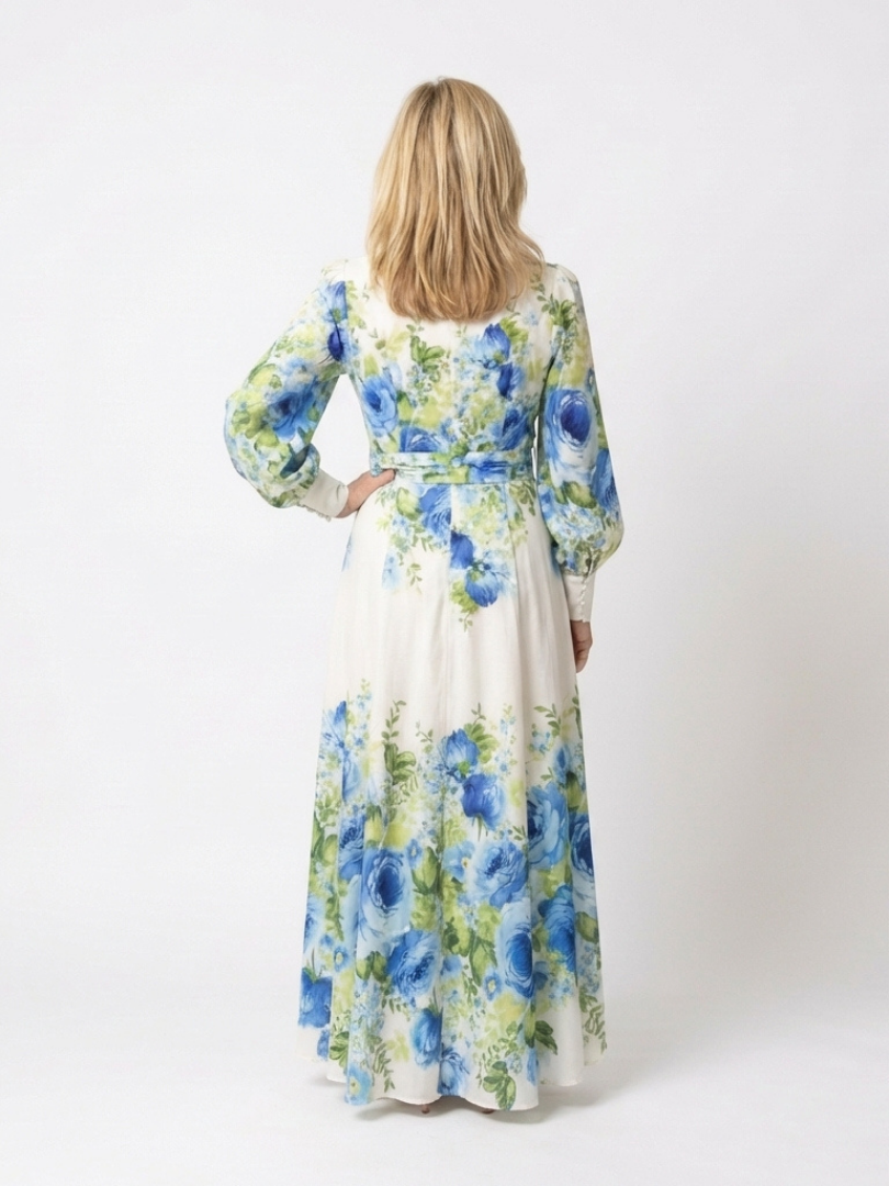 Leila | Vestido largo de manga larga con estampado floral y botones en la parte delantera
