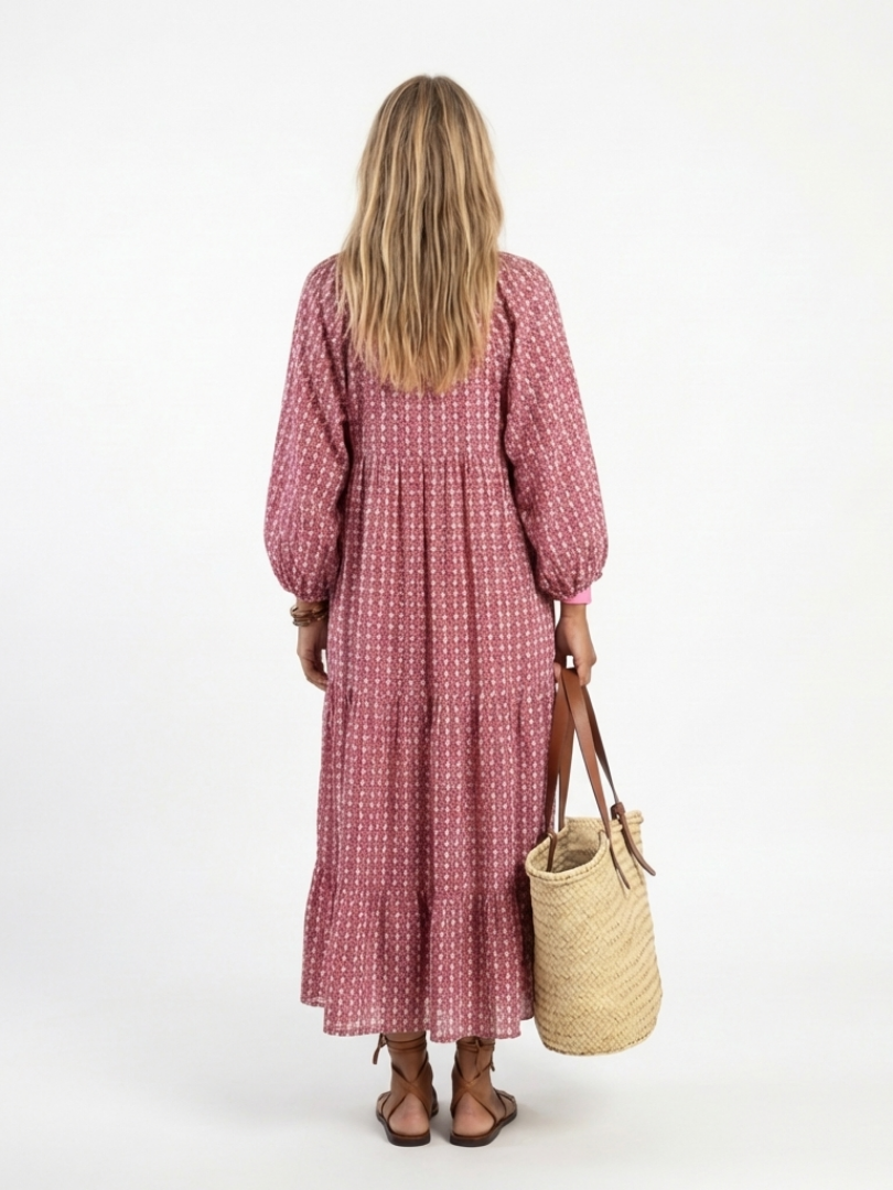Francesca | Vestido midi de manga larga con estampado geométrico