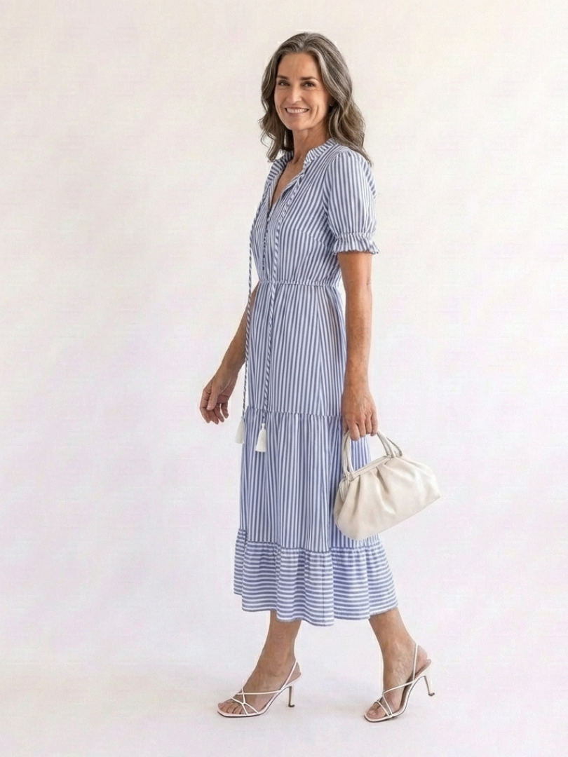 Dakota | Vestido midi con capas a rayas de manga corta