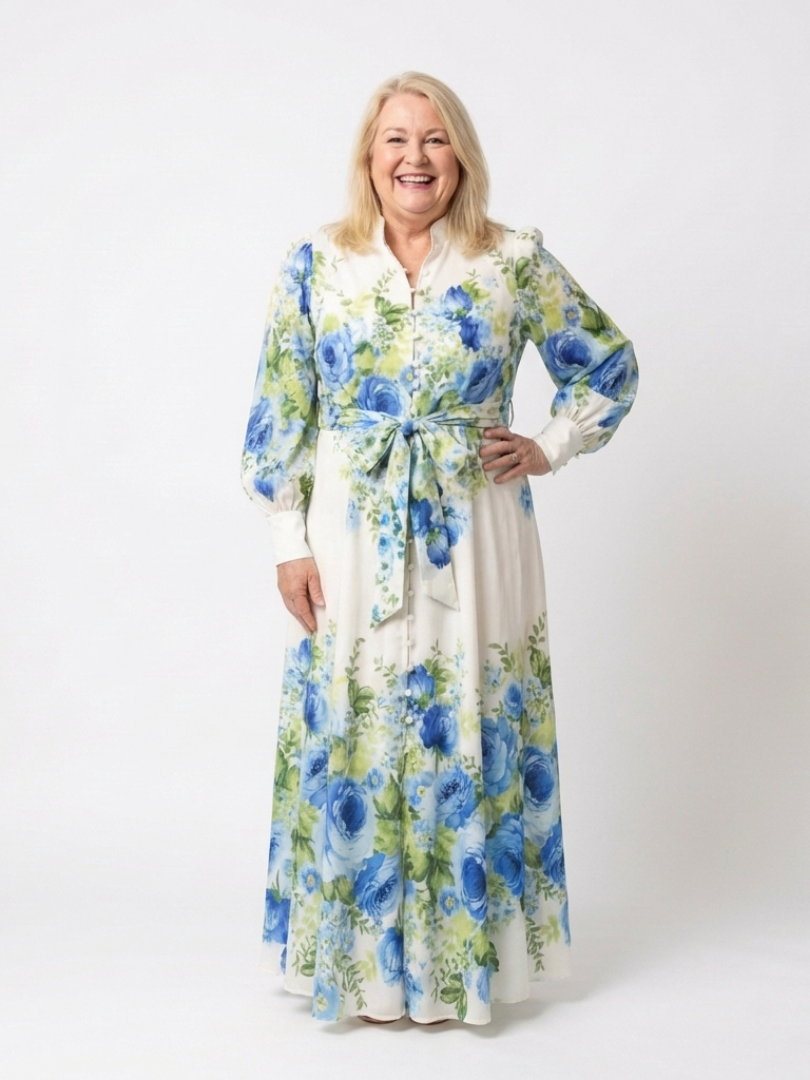 Leila | Vestido largo de manga larga con estampado floral y botones en la parte delantera
