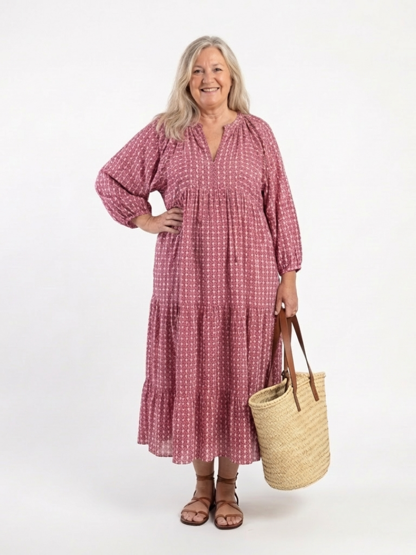 Francesca | Vestido midi de manga larga con estampado geométrico