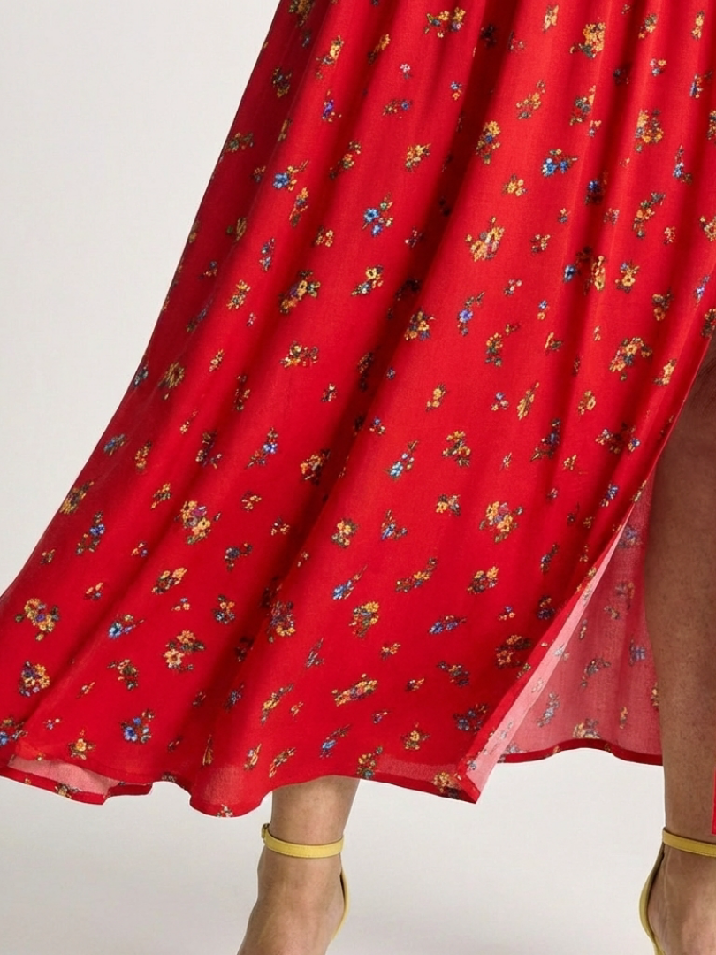 Yasmin | Vestido midi con cuello cuadrado, estampado floral y mangas abullonadas