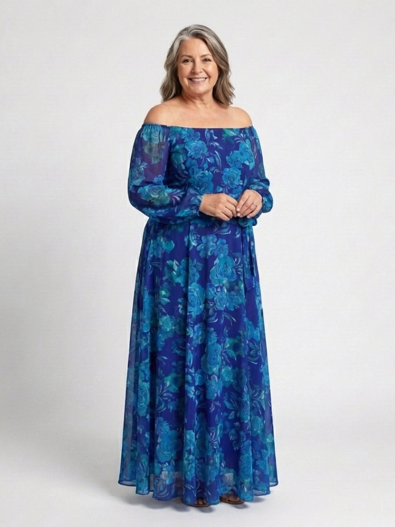 Chloe | Vestido largo floral con hombros al aire