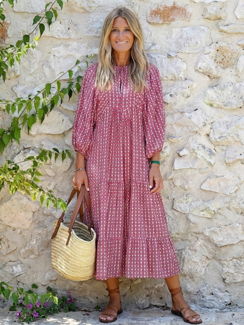 Francesca | Vestido midi de manga larga con estampado geométrico