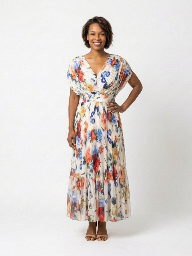 Selena | Vestido midi floral de manga corta