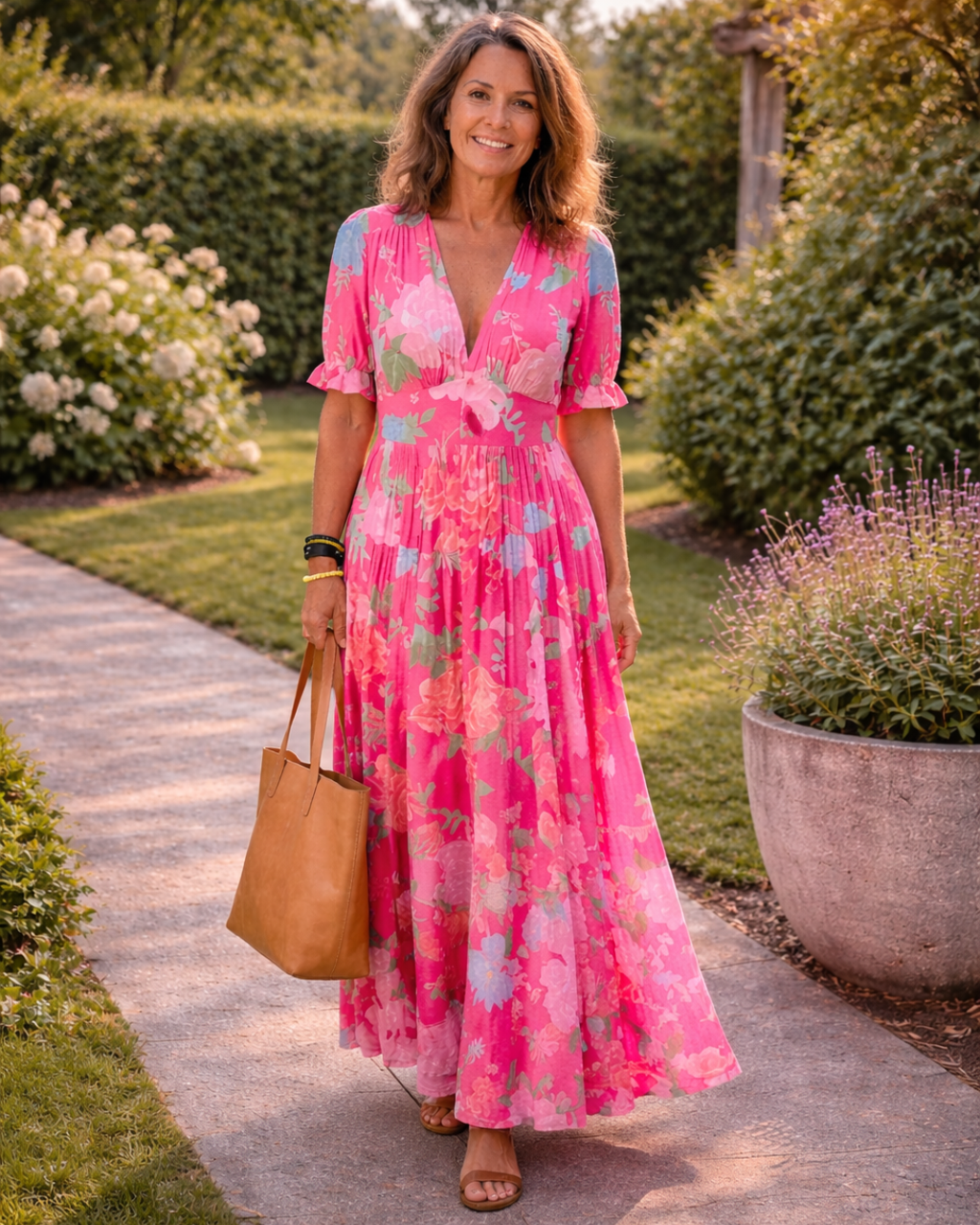 Carlota | Vestido midi floral de manga corta y cuello en V