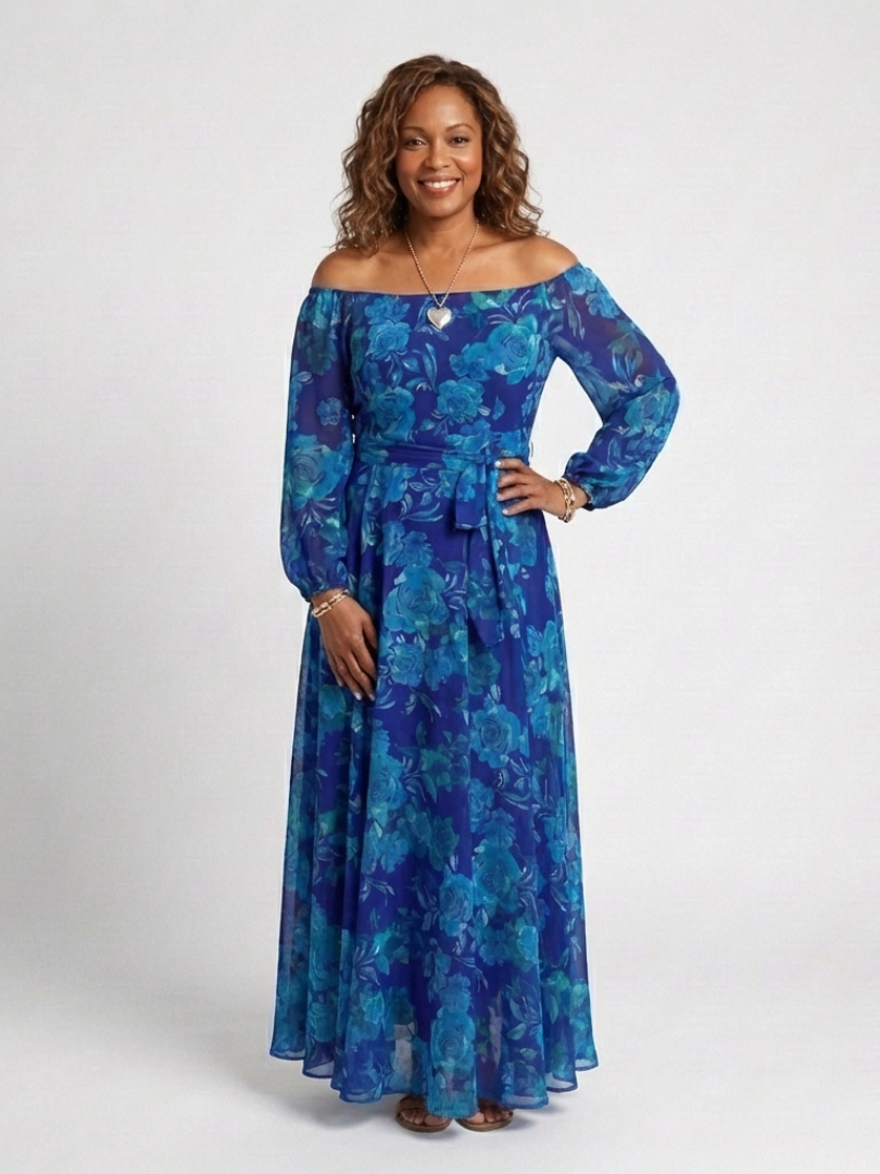 Chloe | Vestido largo floral con hombros al aire