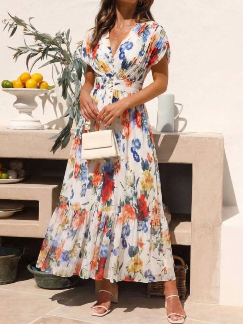 Selena | Vestido midi floral de manga corta