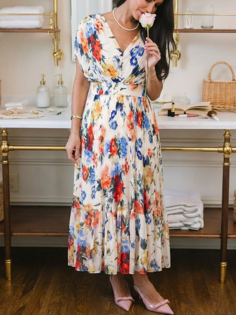 Selena | Vestido midi floral de manga corta
