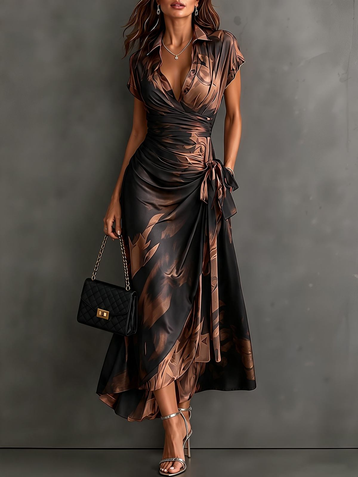 Paola | Vestido midi cruzado con estampado abstracto