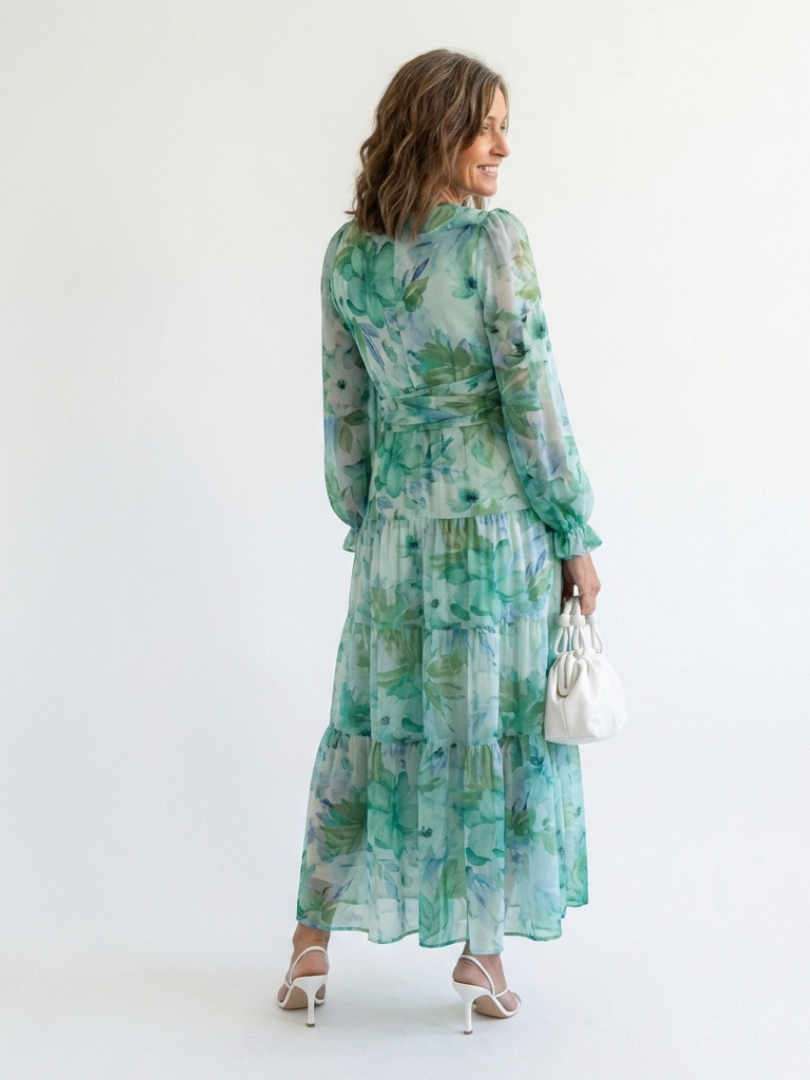 Olivia | Vestido largo de manga larga con estampado floral