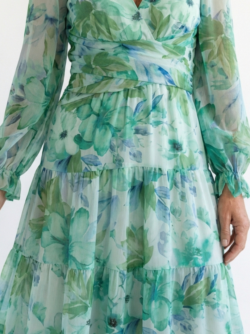 Olivia | Vestido largo de manga larga con estampado floral