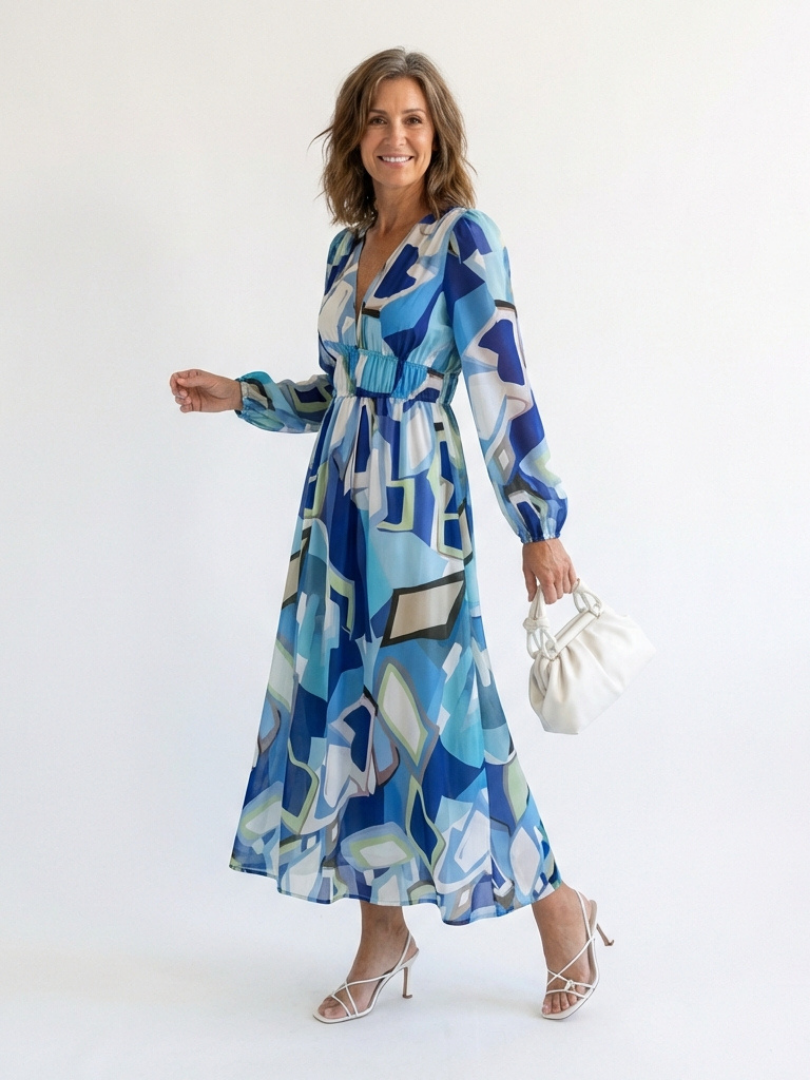 Olivia | Vestido largo de manga larga con estampado floral