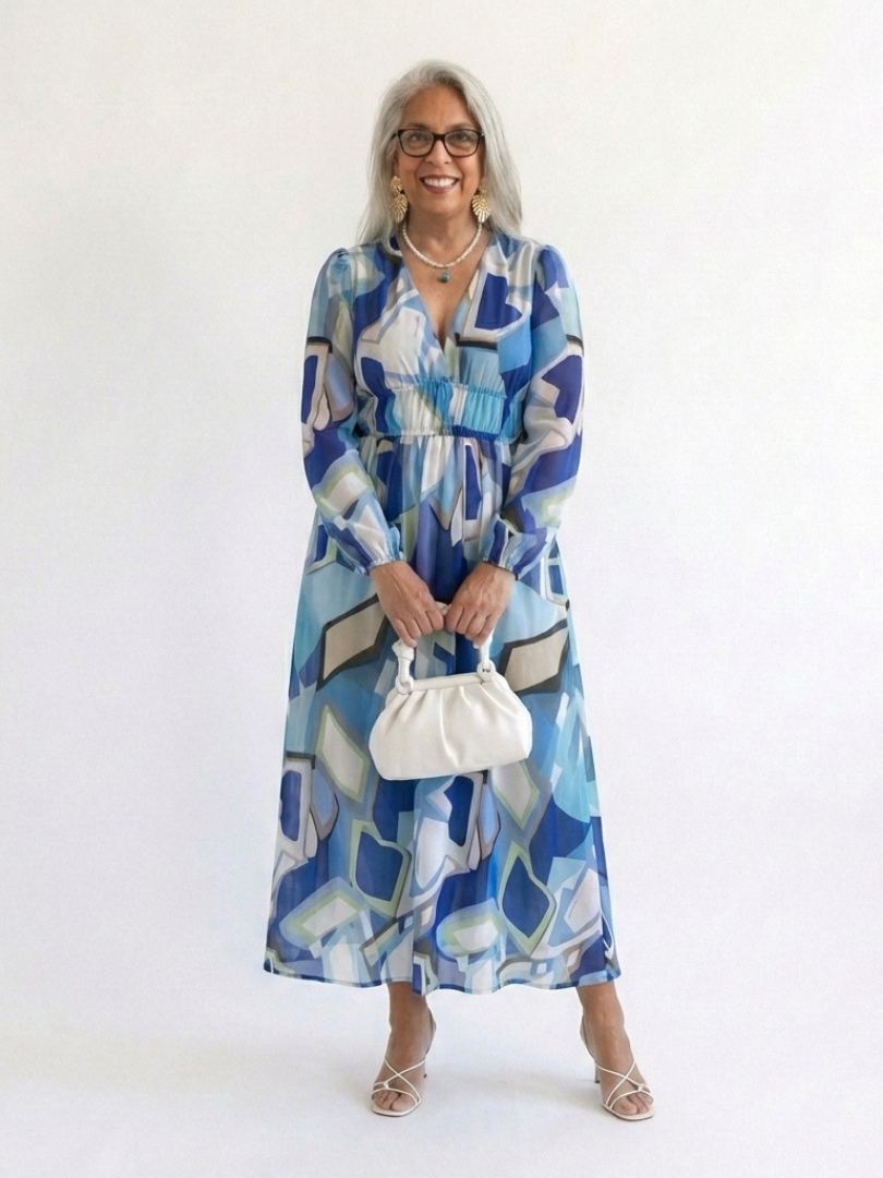 Olivia | Vestido largo de manga larga con estampado floral