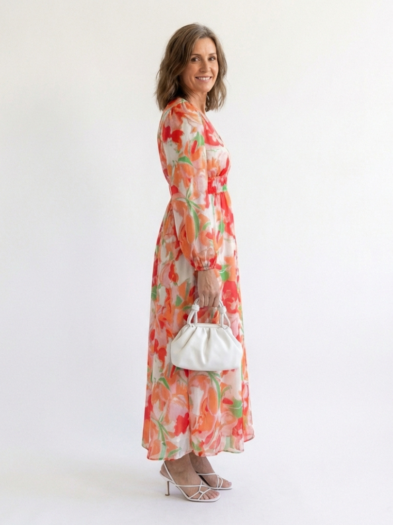 Olivia | Vestido largo de manga larga con estampado floral