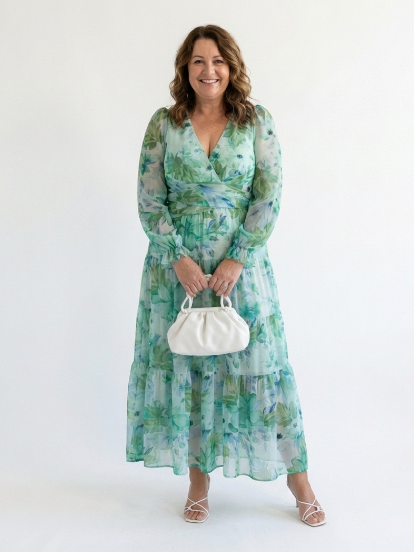 Olivia | Vestido largo de manga larga con estampado floral