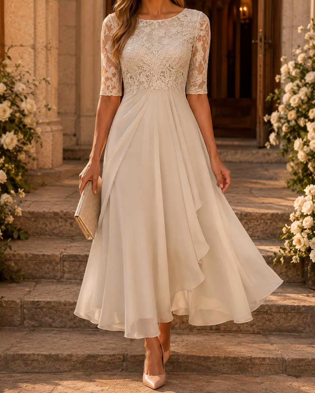 Daniela | Vestido midi de encaje que realza tu silueta
