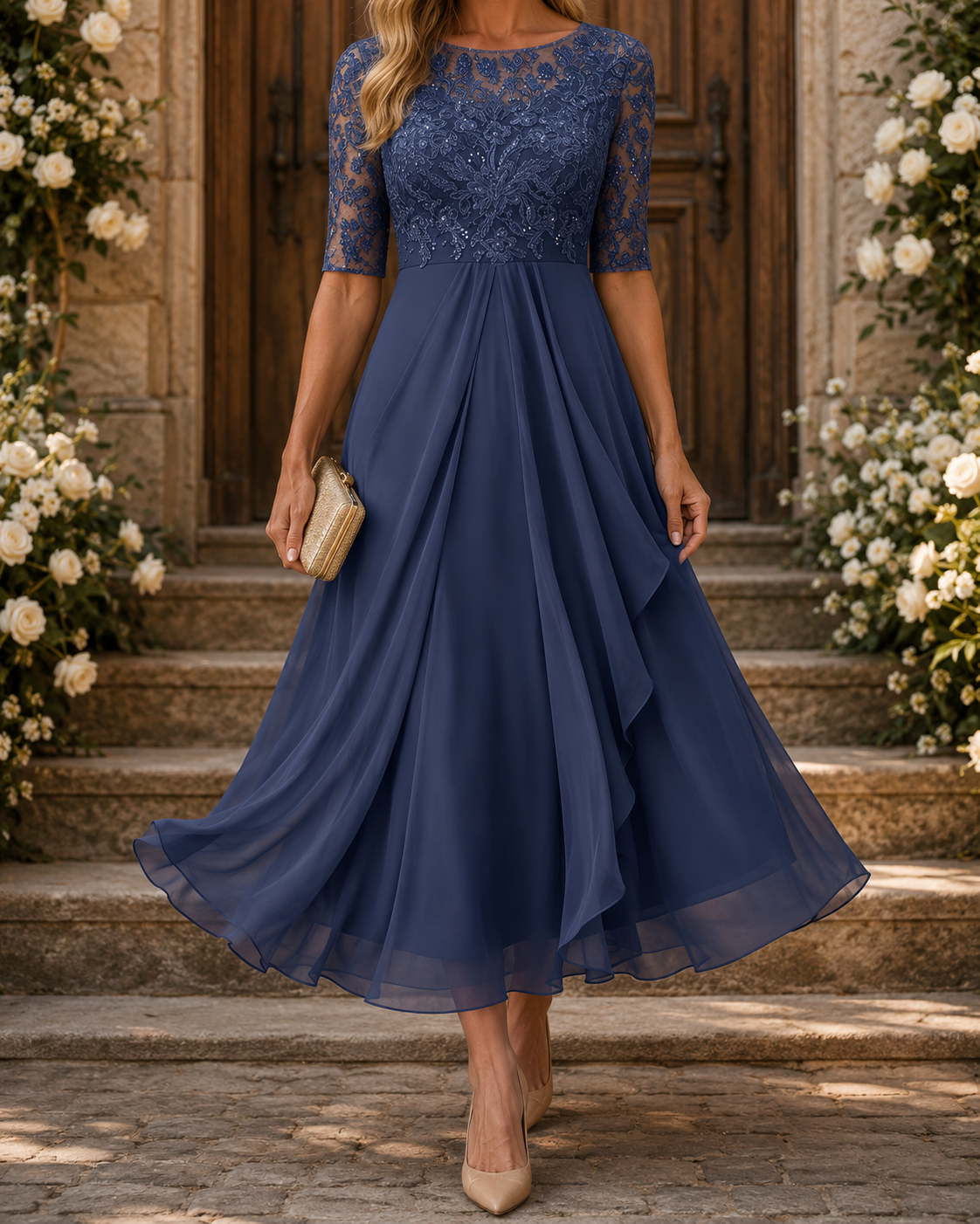 Daniela | Vestido midi de encaje que realza tu silueta