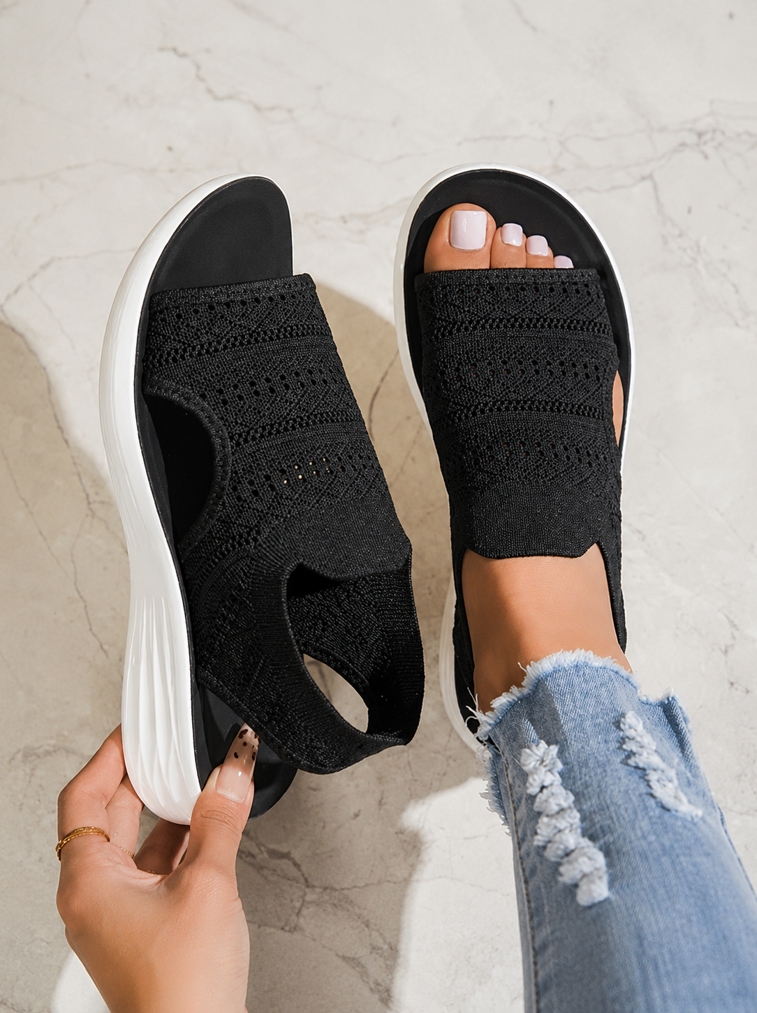 Zina | Sandalias con plataforma, de punto transpirable para mujer