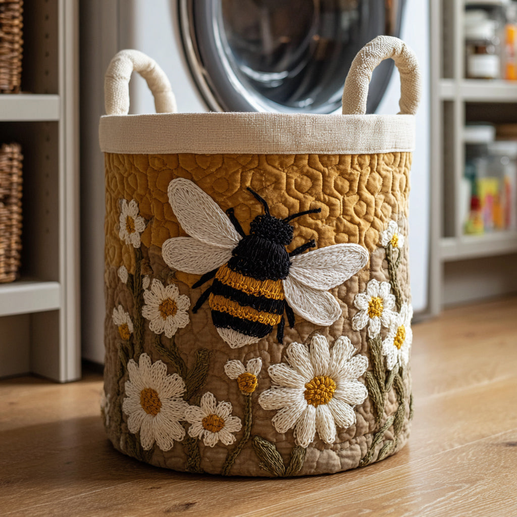 Cesto acolchado con abejas y margaritas
