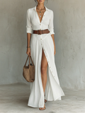 Natalia | Vestido maxi de lino con cuello camisero