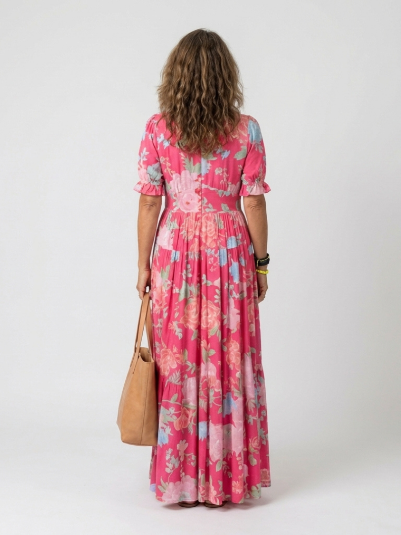 Carlota | Vestido midi floral de manga corta y cuello en V