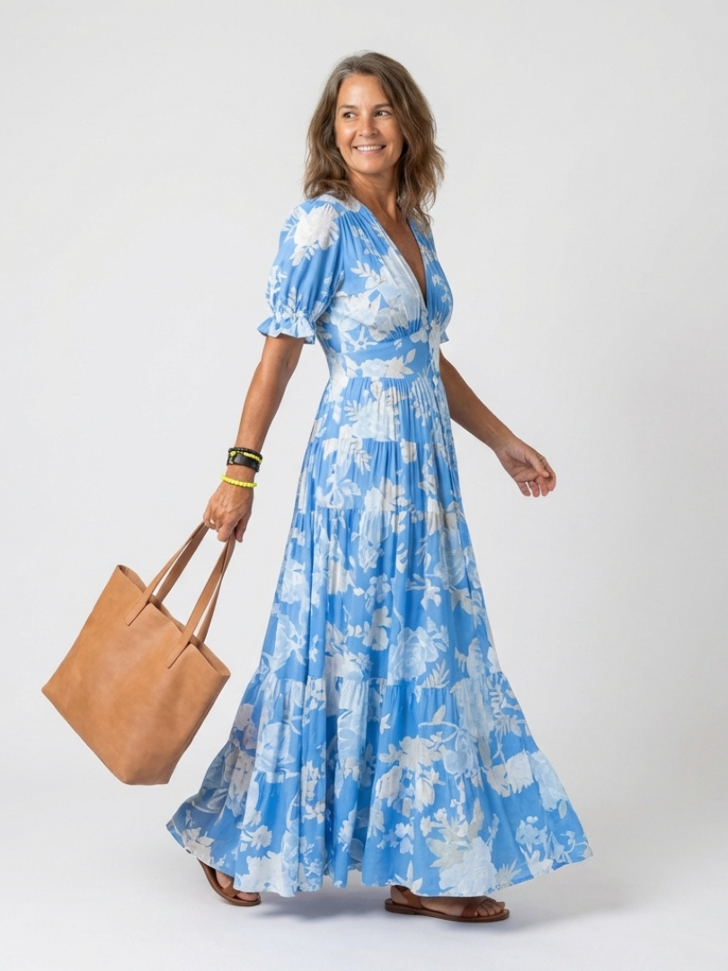 Carlota | Vestido midi floral de manga corta y cuello en V