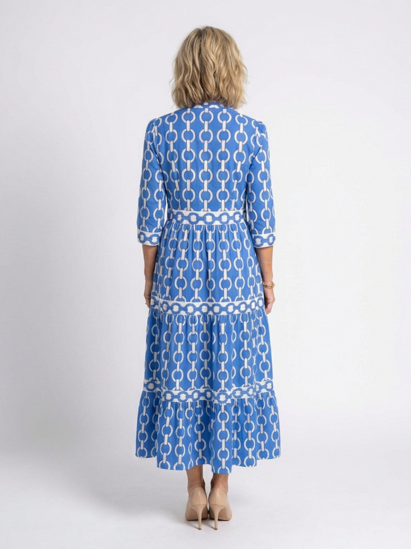Martina | Vestido midi con estampado de cadenas y mangas tres cuartos