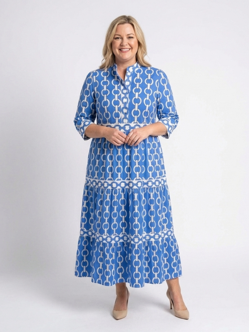 Martina | Vestido midi con estampado de cadenas y mangas tres cuartos