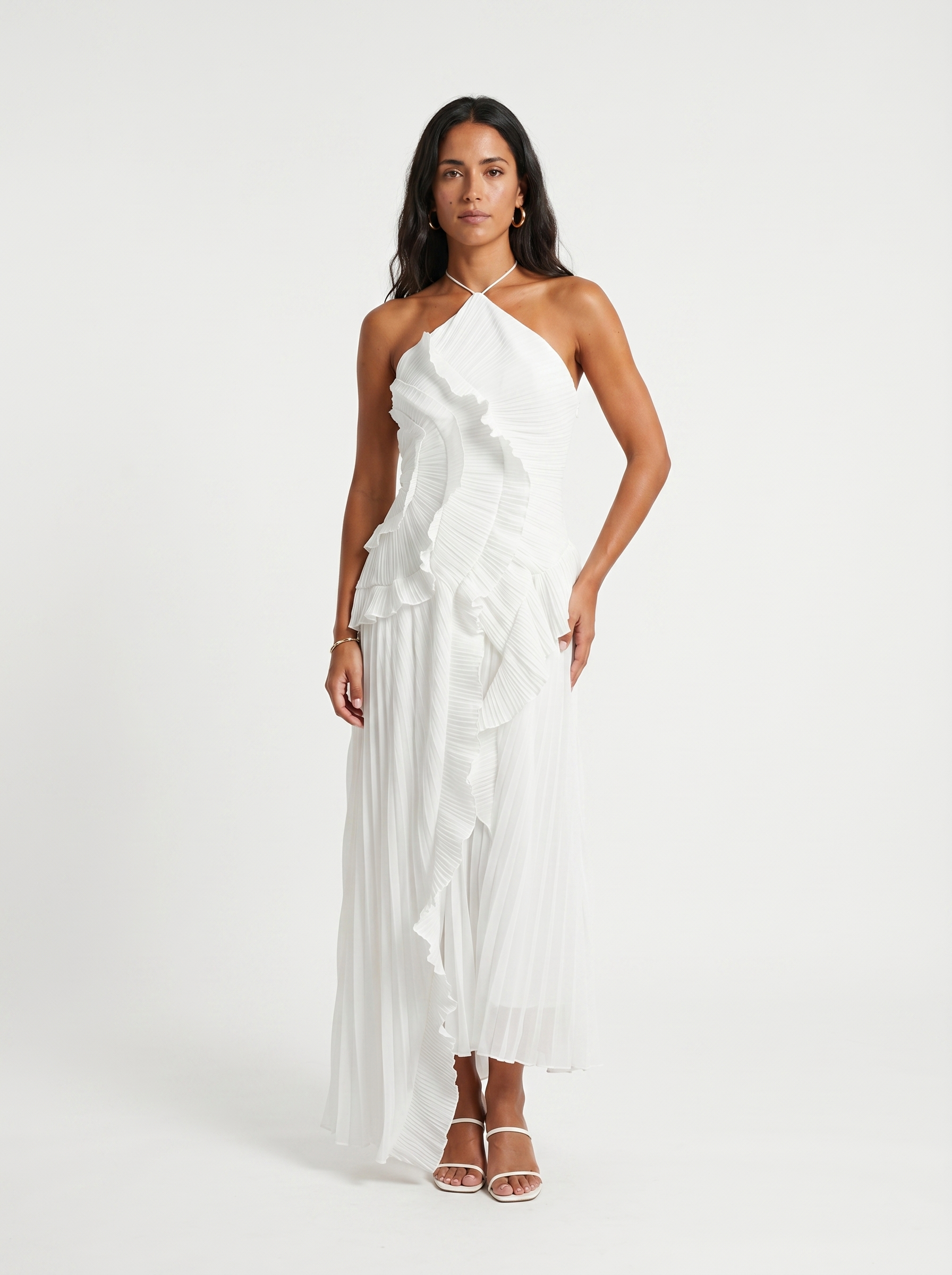 Ariadna | Vestido largo plisado con volantes