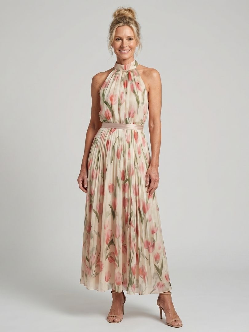 Aurora | Vestido midi floral con cuello halter