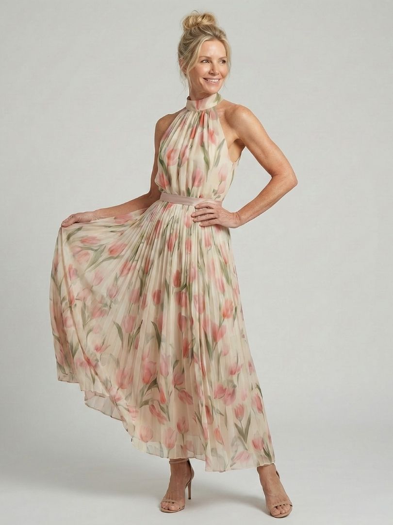 Aurora | Vestido midi floral con cuello halter