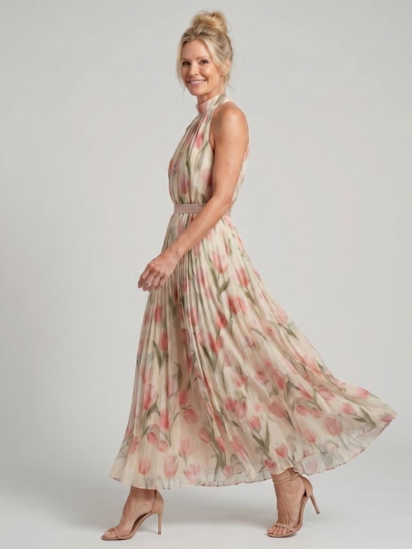 Aurora | Vestido midi floral con cuello halter