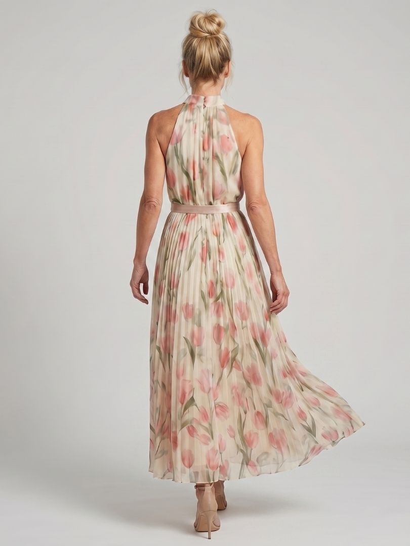 Aurora | Vestido midi floral con cuello halter