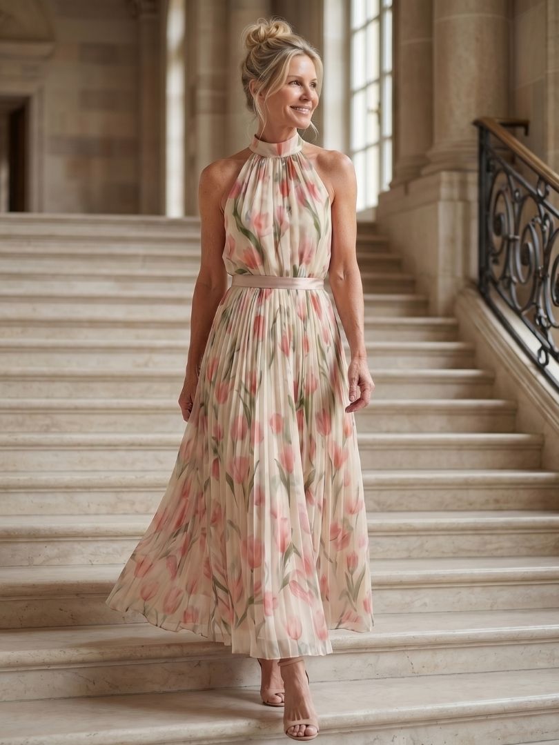 Aurora | Vestido midi floral con cuello halter