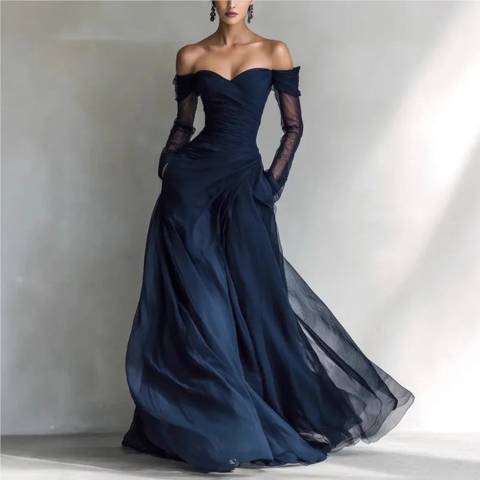 Verónica | Vestido largo de hombros descubiertos con malla