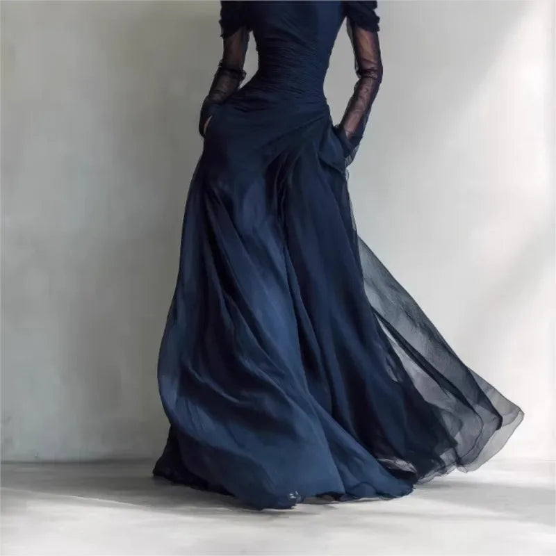 Verónica | Vestido largo de hombros descubiertos con malla