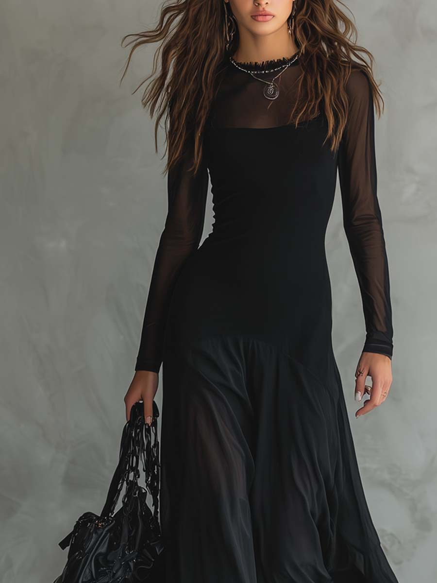 Itzel | Vestido maxi holgado de tul negro