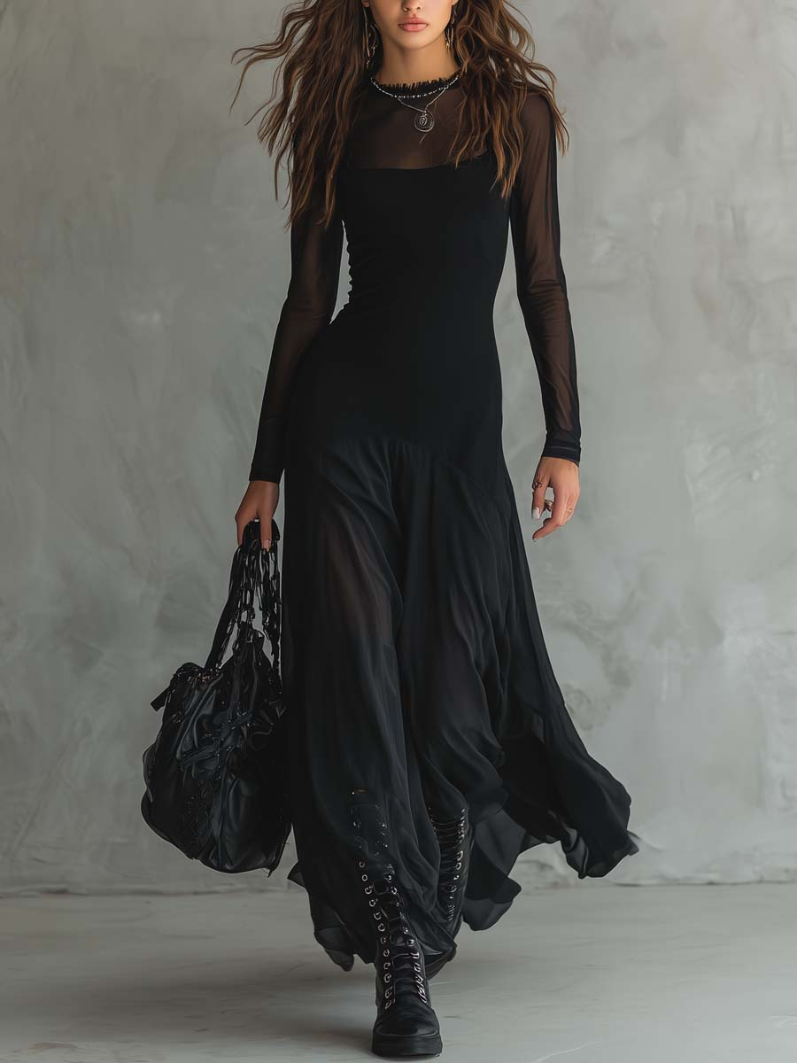Itzel | Vestido maxi holgado de tul negro