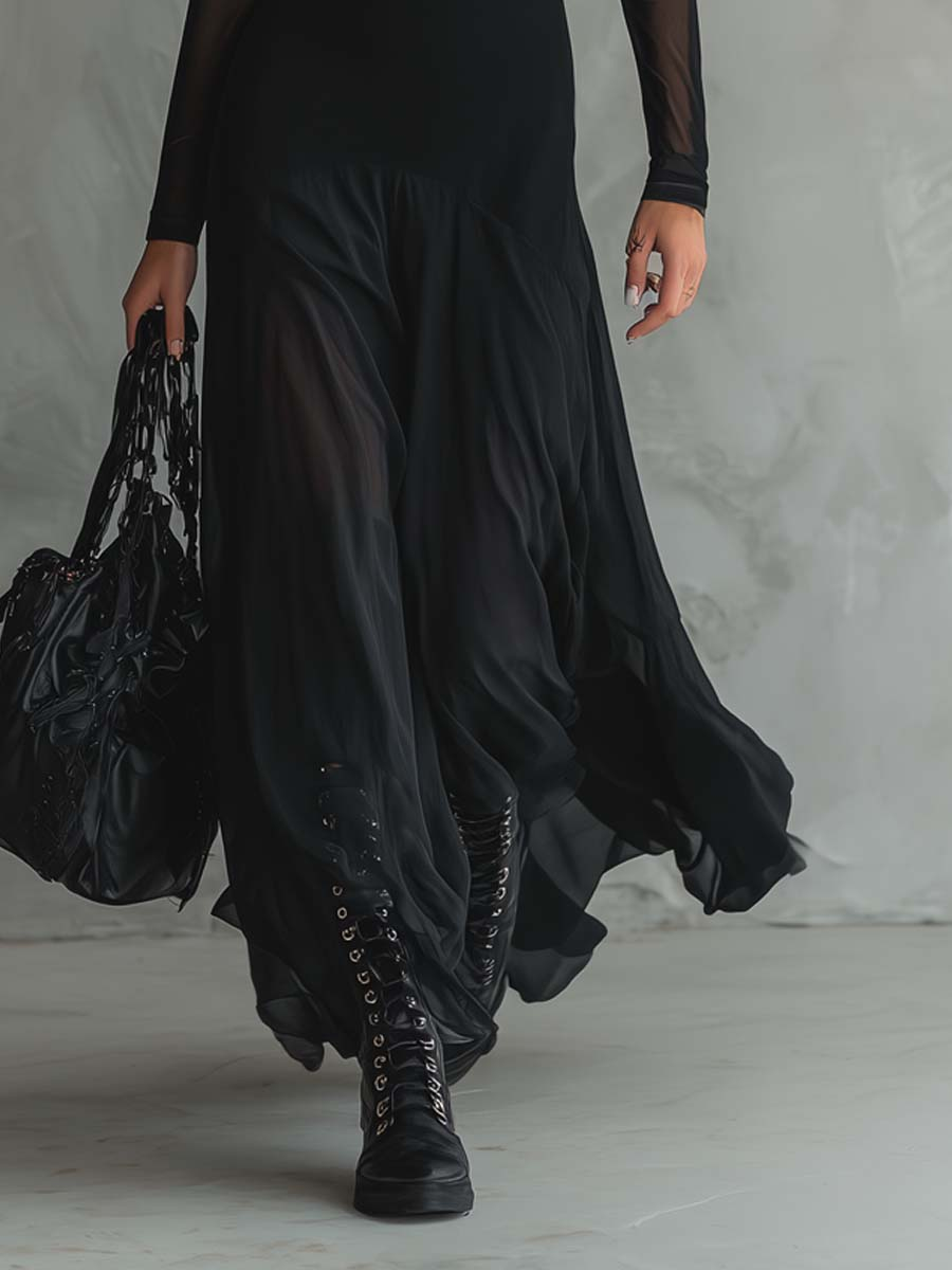 Itzel | Vestido maxi holgado de tul negro