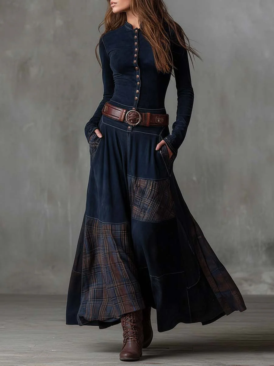 Guadalupe | Vestido largo efecto gamuza con cinturón